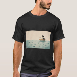 Katze fischt in einem kleinen Boot T-Shirt