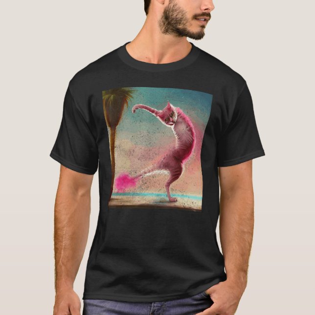 Katze Flamingo Dabbing Tanz T-Shirt (Vorderseite)