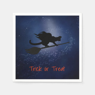 Katze fliegt auf einem Broom Halloween Napkins Serviette