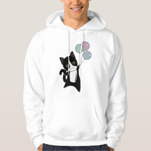 Katze fliegt mit farbenfrohen Balloons auf Hoodie