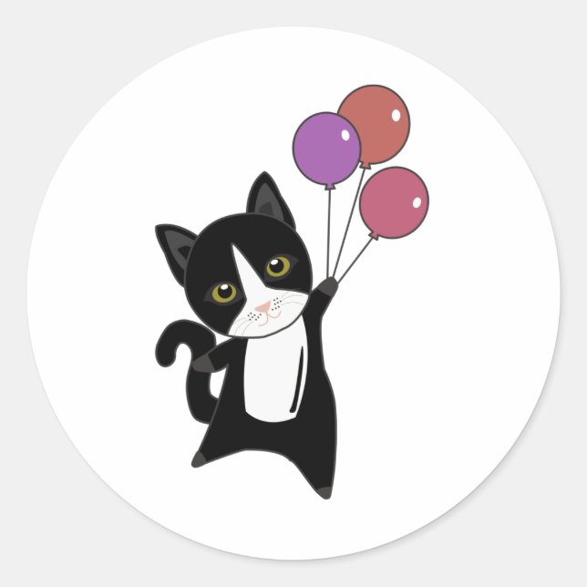 Katze fliegt mit farbenfrohen Balloons auf Runder Aufkleber (Vorderseite)