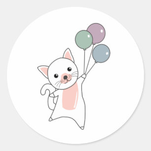Katze fliegt mit farbenfrohen Balloons auf Runder Aufkleber