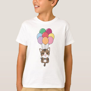 Katze fliegt mit farbenfrohen Balloons auf T-Shirt