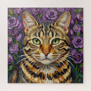 Katze & Floral   Süße künstlerische Katze  Puzzle
