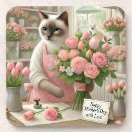 Katze Florist mit Blume für Cat Mama Muttertag Getränkeuntersetzer