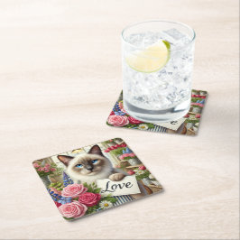 Katze Florist mit Liebe Rechteckiger Pappuntersetzer