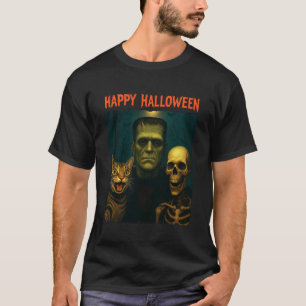 Katze Frankenstein Skelett Lustiges Halloween Stre T-Shirt