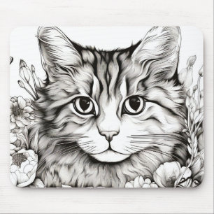 Katze Friedliche Natur Prärie Sketch Zeichnend Sti Mousepad