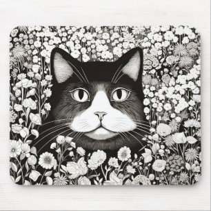 Katze Friedliche Natur Prärie Sketch Zeichnend Sti Mousepad