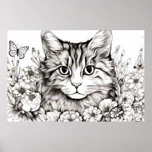 Katze Friedliche Natur Prärie Sketch Zeichnend Sti Poster