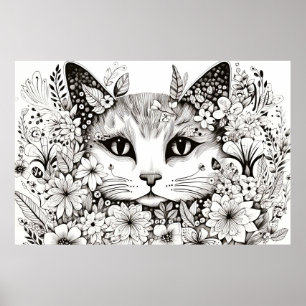 Katze Friedliche Natur Prärie Sketch Zeichnend Sti Poster