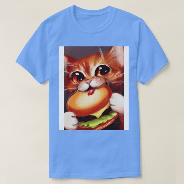 Katze frisst Burger 1 T-Shirt (Design vorne)
