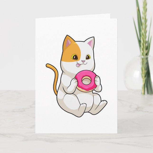 Katze frisst Donut Karte (Vorderseite)