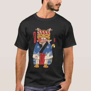 Katze frisst Fisch Vintage Japanische Ukiyo-e Kuns T-Shirt