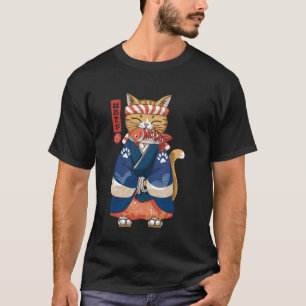 Katze frisst Fisch Vintage Japanische Ukiyo-e Kuns T-Shirt