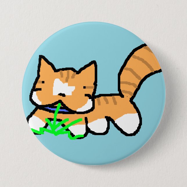 Katze frisst Gras Button (Vorderseite)