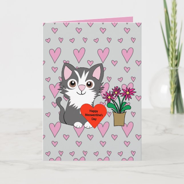 Katze Frohes Meowentines Tag Karte (Vorderseite)