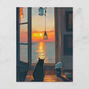 KATZE FÜR FENSTER OCEAN SUNSET ART POSTCARDS POSTKARTE