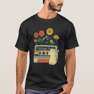 Katze für Mädchen Vintage Wildblume Seele Blumen T-Shirt