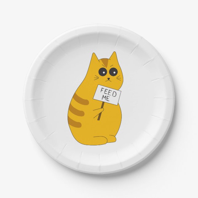 Katze "Füttere mich" Pappteller; Lustiges Geschirr Pappteller (Vorderseite)