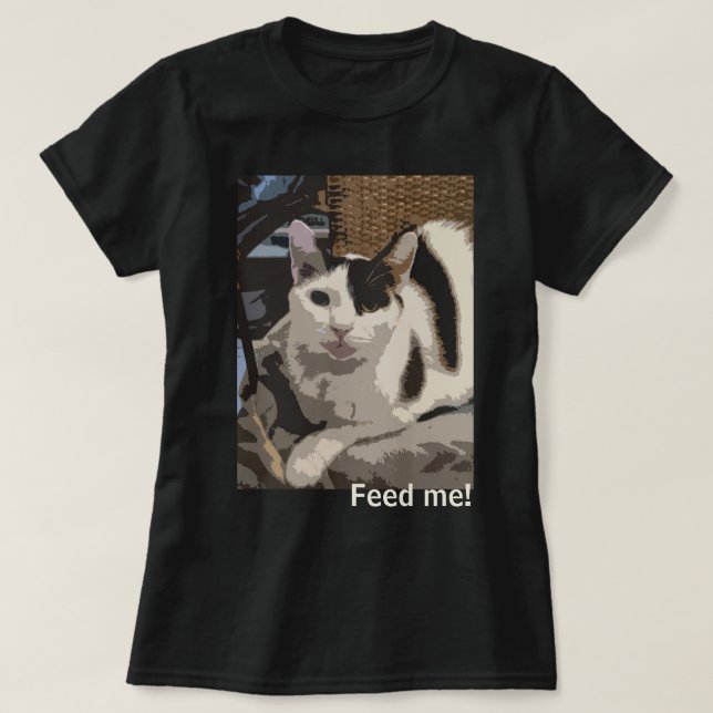 Katze "Füttre mir!" T-Shirt (Design vorne)