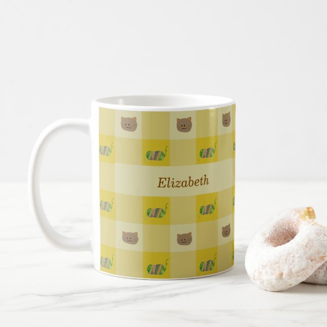 Katze & Garn Namen anpassen Kaffeetasse (Mit Donut)