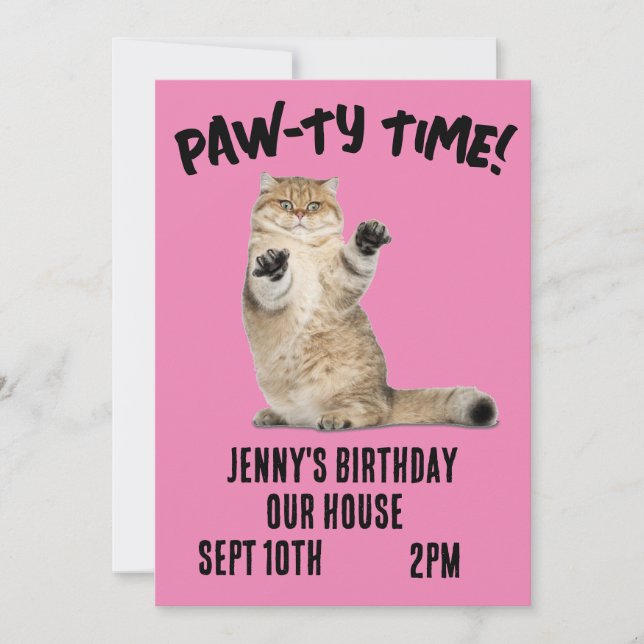 KATZE GEBURTSTAG PAW-TY CUSTOM NIEDLICHE Einladung (Vorderseite)