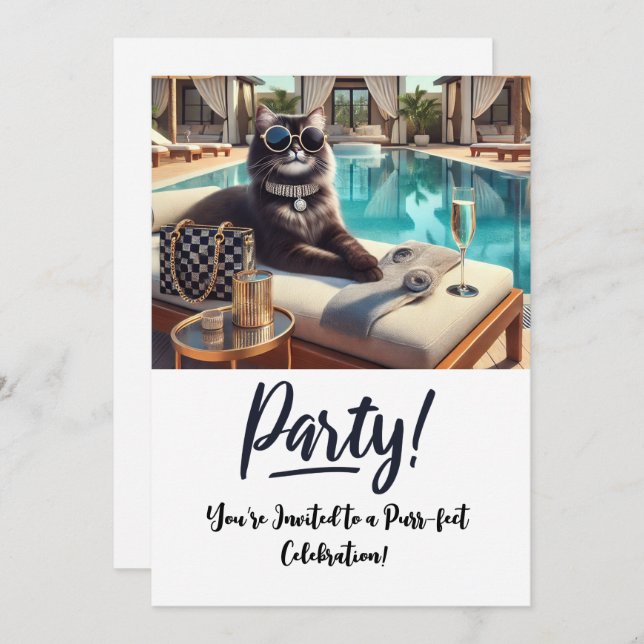 Katze Geburtstagsparty Einladungskarte Einladung (Vorne/Hinten)