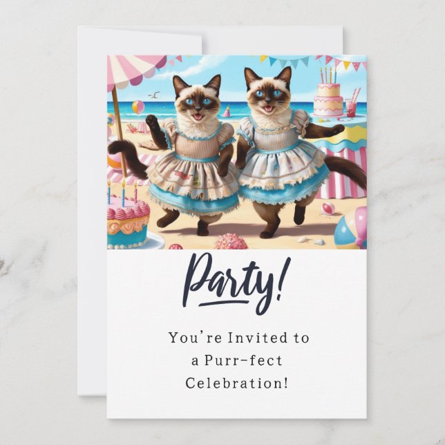 Katze Geburtstagsparty Einladungskarte Einladung (Vorderseite)