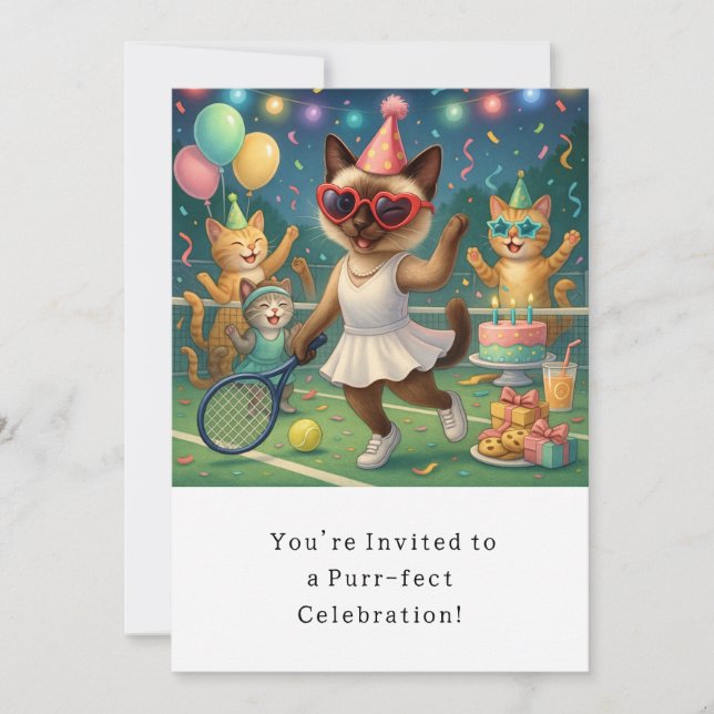 Katze Geburtstagsparty Einladungskarte Einladung (Vorderseite)