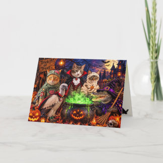 Katze, Geier und Alligator Halloween-Party-Faltkar Feiertagskarte