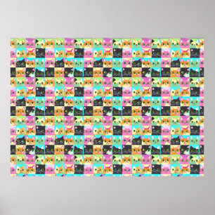 Katze Geschenk   Süßes Kawaii-Katzen-Muster Poster