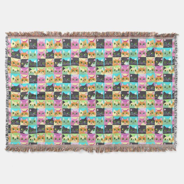 Katze Geschenk | Süßes Kawaii-Katzenmuster Decke (Vorderseite)