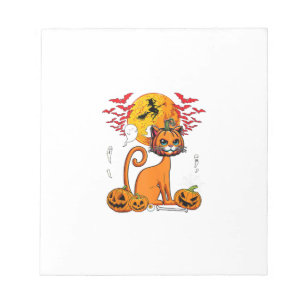 Katze Geschnitzter Kürbis Horror Kopf Halloween Be Notizblock