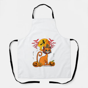 Katze Geschnitzter Kürbis Horror Kopf Halloween Be Schürze