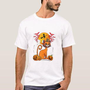 Katze Geschnitzter Kürbis Horror Kopf Halloween Be T-Shirt