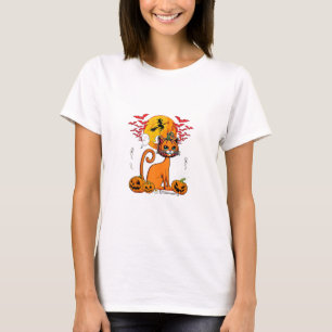 Katze Geschnitzter Kürbis Horror Kopf Halloween Be T-Shirt