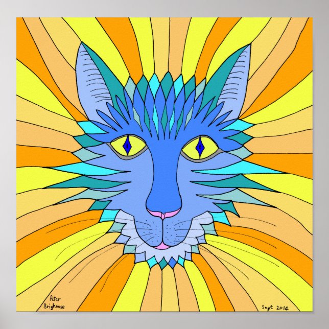 Katze Gesicht in Blues, Orange und Ginger Poster (Vorne)