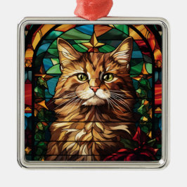 KATZE-GESICHT MIT HELLFARBENEN GLAS-CHRISTMAS ORNAMENT AUS METALL