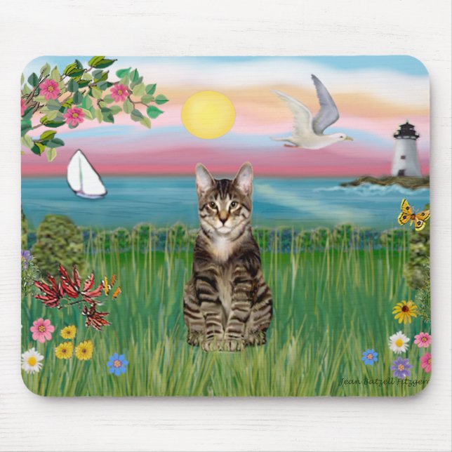 Katze (getigert) - Leuchtturm Mousepad (Vorne)