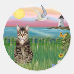 Katze (getigert) - Leuchtturm Runder Aufkleber
