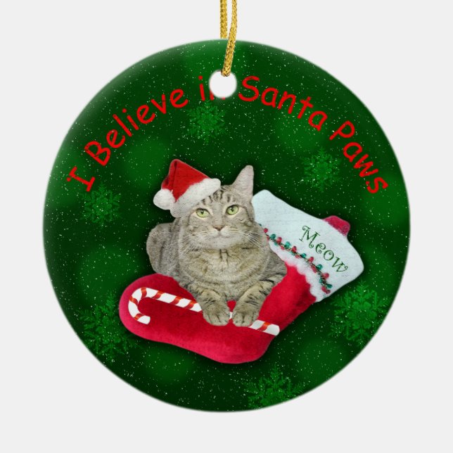 Katze Gewartet für Santa Keramikornament (Vorne)