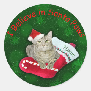 Katze Gewartet für Santa Runder Aufkleber