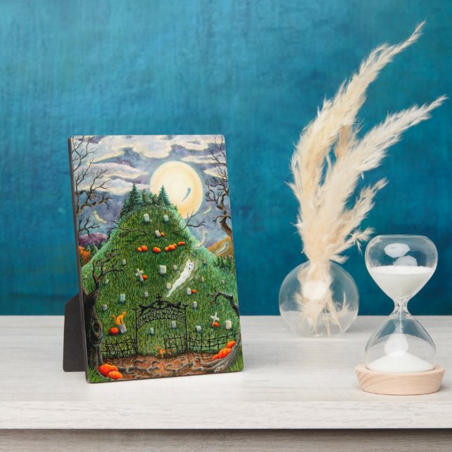 KATZE-GHOSTEN IN NEUN LEBENS FRIEDHOF, SPOOKY FOLK FOTOPLATTE (Seite)