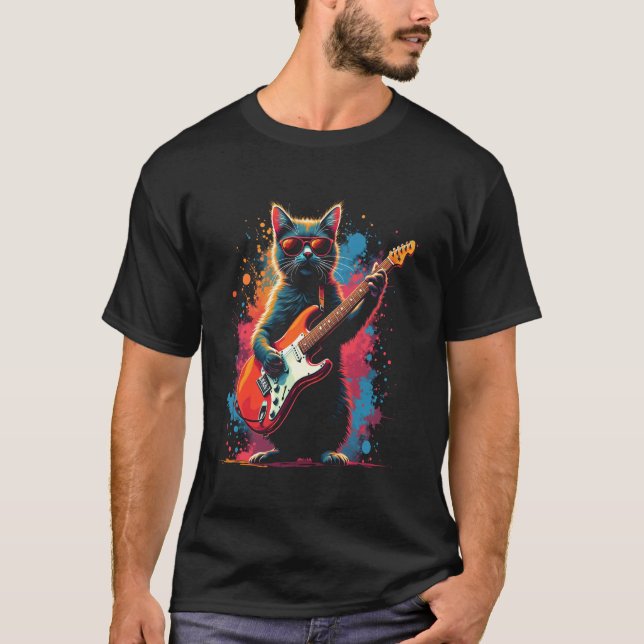 Katze Gitarre T-Shirt (Vorderseite)
