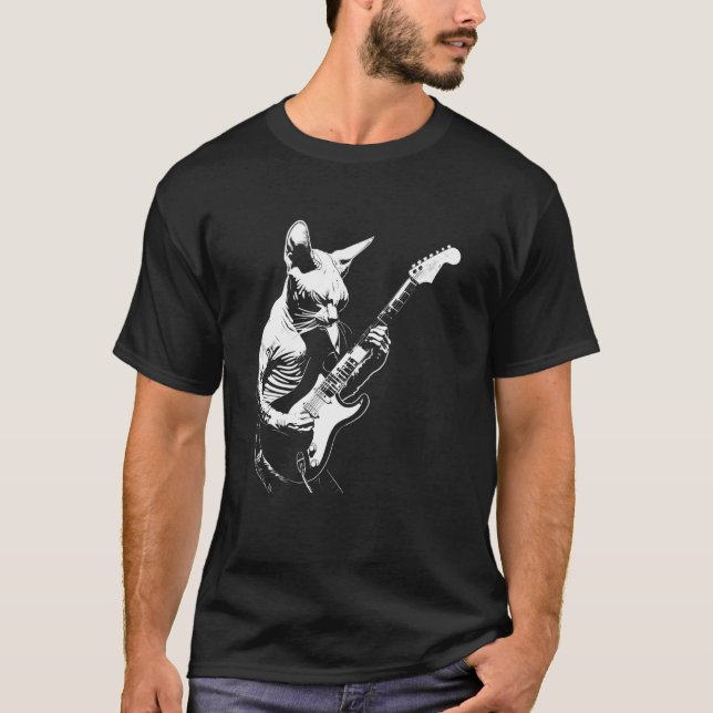 Katze Gitarrist Gitarre - Devon Rex Vater Mutter T-Shirt (Vorderseite)