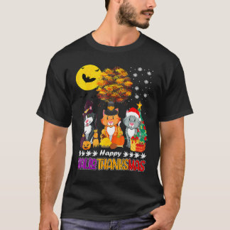 Katze Glückliches Hallothanksmas Halloween Ernteda T-Shirt
