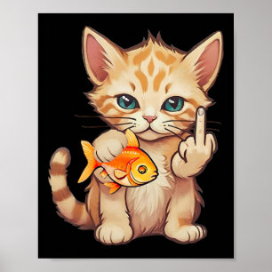 Katze Goldfisch Finger F U Es ist mein Fisch Lusti Poster