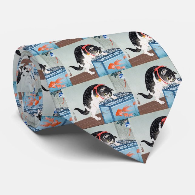 Katze & Goldfische Krawatte (Gerollt)