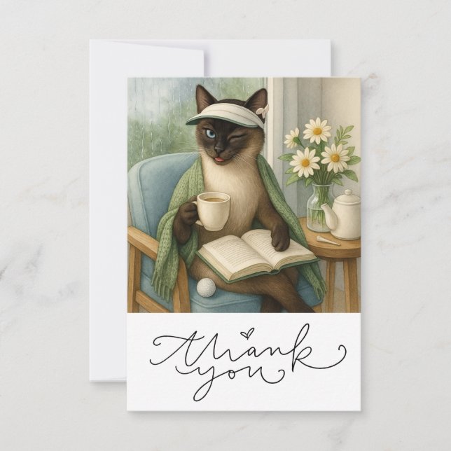 Katze Golfer Sip Kaffee Dankeskarte (Vorderseite)